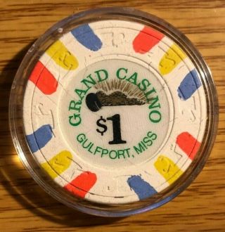 Grand Casino $1 Casino Chip Gulfport,  Ms In Protective Case Very Rare & Obsolete