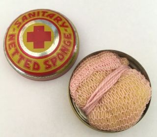 Vintage Sanitary Netted Sponge Tin Contents Inside Female Condom 2