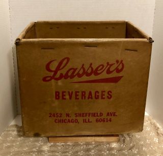 Vintage Lasser’s Beverages Soda Bottle Carrier Fibre Board Wax Box Crate Chicago