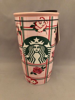 Starbucks Ban.  Do Pink Floral Ceramic Travel Cup 12 Oz.  2018.  Nwt