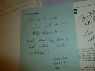 Note Written by John DELOREAN About Car Theft Deterrent,  More 3
