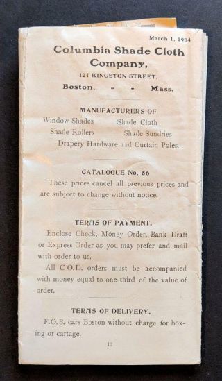 1904 Columbia Shade Cloth Co.  Brochure W Fabric Sample S,  Window Architecture