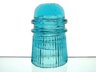 - Bright Blue Withycombe Pleated Ridged Skirt Patd 1899 Glass Insulator