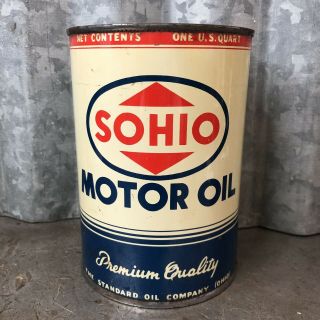 Sohio Motor Oil Can Quart Metal Vintage Antique