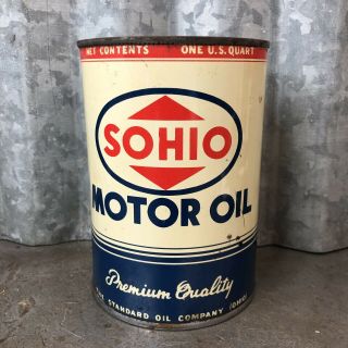 Sohio Motor Oil Can Quart Metal Vintage Antique 3