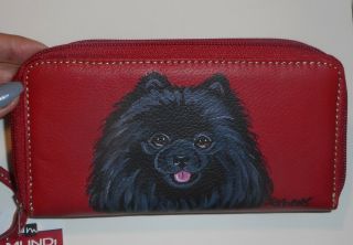 Black Pomeranian Dog Hand Painted Leather Wallet For Women