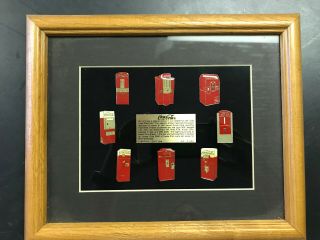 Vintage Coca Cola Vending Machine Collectible Pin Set In Frame