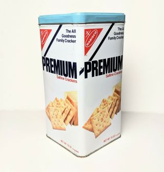 Vintage Nabisco Premium Saltine Cracker Tin 16oz 1978 With Blue Lid