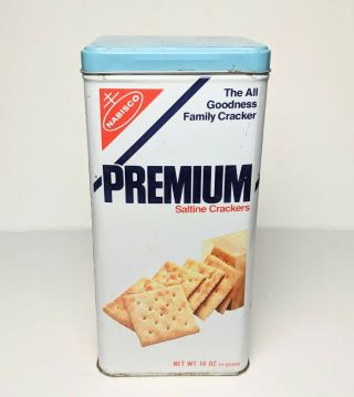 Vintage Nabisco Premium Saltine Cracker Tin 16oz 1978 with Blue Lid 2