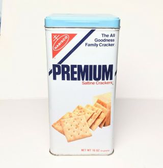 Vintage Nabisco Premium Saltine Cracker Tin 16oz 1978 with Blue Lid 3