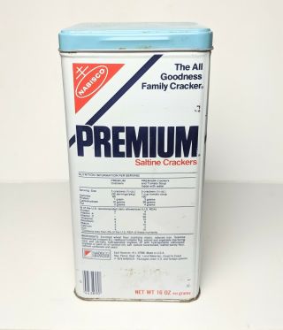 Vintage Nabisco Premium Saltine Cracker Tin 16oz 1978 with Blue Lid 4