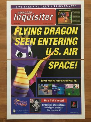 Spyro The Dragon Ps1 Psx Playstation 1 1998 Vintage 2pg Poster Ad Print Art Rare