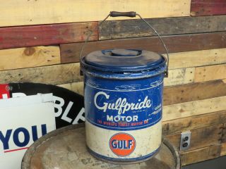 1947 Gulf Gulfpride 5 Gallon Motor Oil Can Great For Shop Display Car Graphics