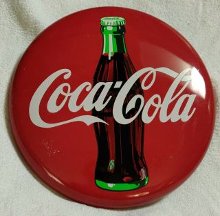 Vintage Coca - Cola Coke 12” Round Metal Tacker Button Sign - 1990