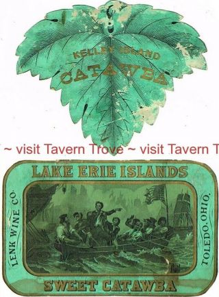 Killer 1870s - 80s Ohio Toledo Lenk Wine Co Kelley Island Catawba Wine Label Set