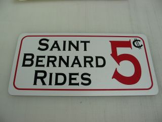 Saint Bernard Rides 5 Cents Metal Sign Dog House Kennel Pet Carrier Kitchen Bed