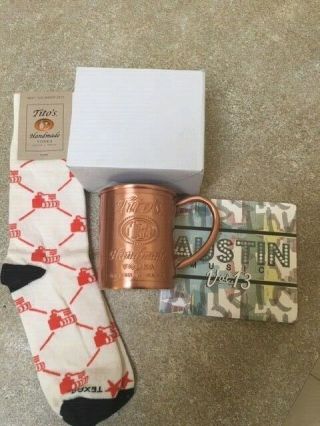 Tito ' s Handmade Vodka Copper Moscow Mule Mug Austin Texas with Socks and CD 2