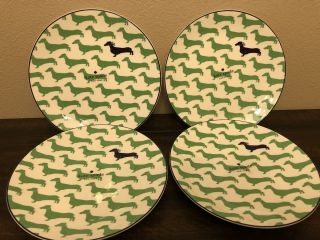 Kate Spade Lenox Set Of 4 Wickford Dachshund Green 9 In Accent Plates Rare