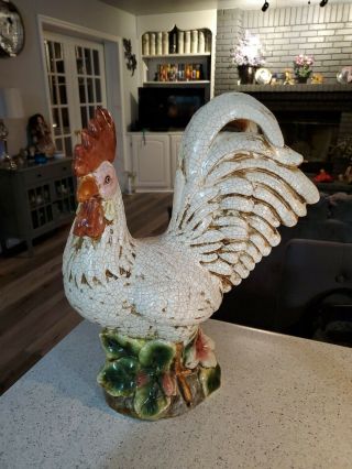 Large Crackle Ceramic Rooster Figurine 18 " Tall
