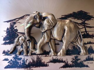 LARGE Vintage John Louw 3D Cast Art Elephant on Copper Sheet Artist Signed Frame 2
