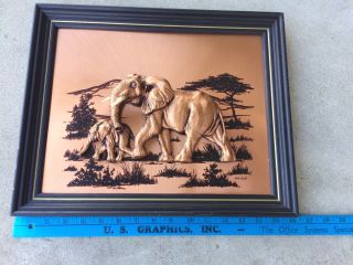 LARGE Vintage John Louw 3D Cast Art Elephant on Copper Sheet Artist Signed Frame 4