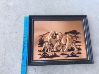 LARGE Vintage John Louw 3D Cast Art Elephant on Copper Sheet Artist Signed Frame 5