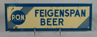 Old Feigenspan Pon Beer Tin Over Cardboard Toc Sign Newark Jersey Nj Brewery