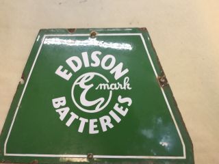 Edison Emark Batteries Porcelain Sign 1930 - 40s Era Auto Truck Gas Oil