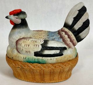 Ceramic Bisque Porcelain Pottery Hen On Nest Chicken Dish Staffordshire