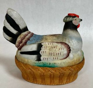 Ceramic Bisque Porcelain Pottery Hen On Nest Chicken Dish Staffordshire 3