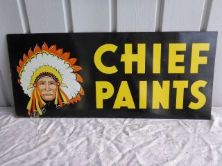 1952 Chief Paints Double - Sided Tin Sign 12x28 - Old - Stock Authentic