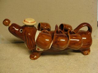 Rare Find - Brown Vintage Dachshund Tea Set With 5 Cups