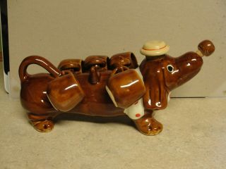 Rare find - Brown Vintage Dachshund tea set with 5 cups 3