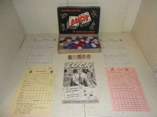 Antique 1943 Rare Dice Game " Luck " 15 Grand Dice Games,  Complete W/5 Wood Dice