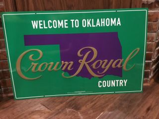 Rare Crown Royal Whiskey Welcome To Oklahoma Country Tin Sign Large 36”x 23”