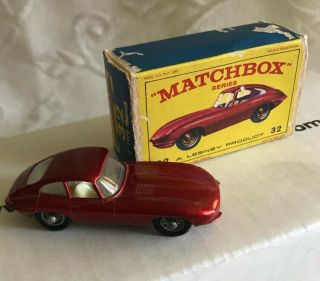 Vintage Matchbox Series Lesney No.  32 E Type Jaguar In The Box