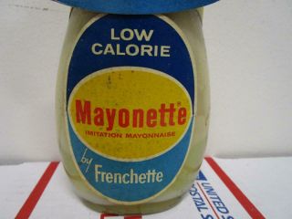 VINTAGE NOS 1960 ' s FRENCHETTE MAYONETTE LOW CALORIE MAYONNAISE 10 OZ.  JAR 4