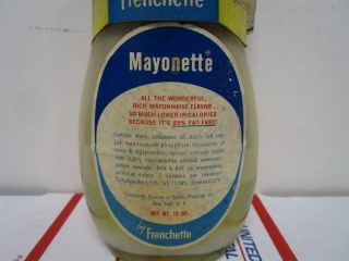 VINTAGE NOS 1960 ' s FRENCHETTE MAYONETTE LOW CALORIE MAYONNAISE 10 OZ.  JAR 8