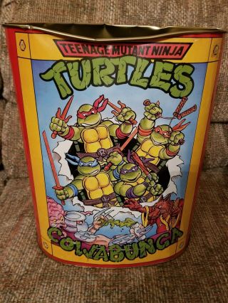Vintage Teenage Mutant Ninja Turtles Trashcan Wastebasket Leonardo Michelangelo