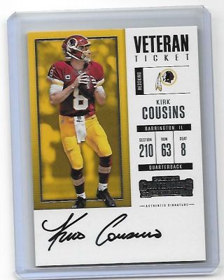 2017 Contenders Kirk Cousin Autograph Card Washington Redskins