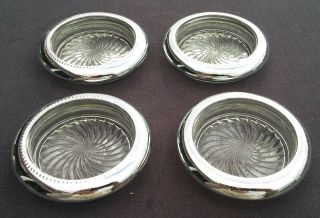 Vintage Glass And Silver Chrome Coasters Set Of 4