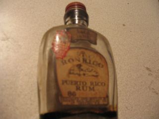 Vintage Ron Rico Puerto Rican Rum Bottle - Mini - Tax Tag Dated 1935 - Empty
