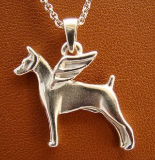 Small Sterling Silver Doberman Pincher Angel Pendant With Cropped Ears