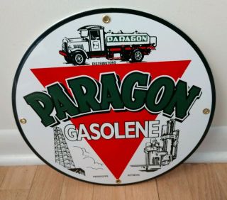Paragon Oil Gas Gasoline Porcelain Advertising Sign