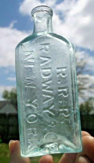 Aqua R.  R.  R.  Radway & Co Bottle York Open Pontil 1850 