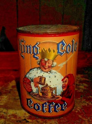 Antique Advt.  King Cole Coffee 1 Lb.  Tin G.  E.  Barbour,  St.  John,  N.  B.  Scarce Nr