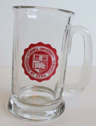 Vtg Cornell University Clear Glass Root Beer Stein Coffee Mug Ezra Red Crest