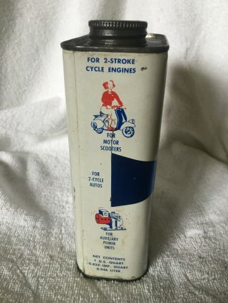 Vintage Outboard Oil Can 2 Cycle Oil 1 Quart Full Of Oil,  Can Is 7 " Tall
