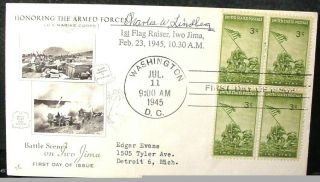 Charles W.  Lindberg Signed Fdc July 11,  1945 Iwo Jima Xf Envelope Rare