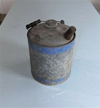 Vintage Galvanized Metal Gas Can With Pour Spout And Wood Handle,  1 Gallon
